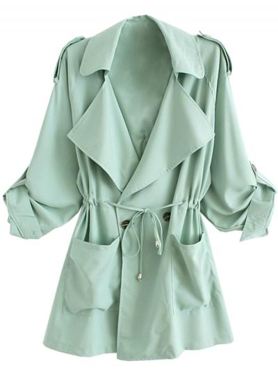 Oasap Women's Casual Roll-up Sleeves Drawstring Trench Coat
