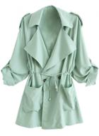 Oasap Women's Casual Roll-up Sleeves Drawstring Trench Coat