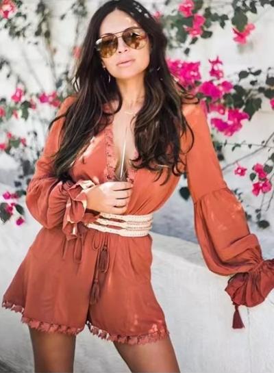 Oasap Deep V Neck Long Sleeve Loose Club Romper