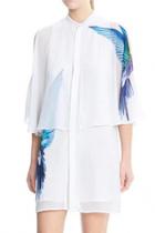 Oasap Elegant Bird Print Cape Chiffon Shirt Dress