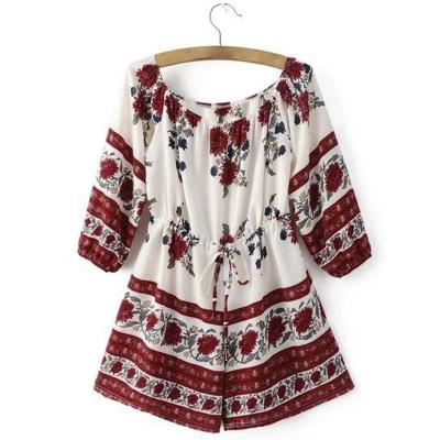 Oasap Women's Floral Print Off-the-shoulder Tie Waist Romper