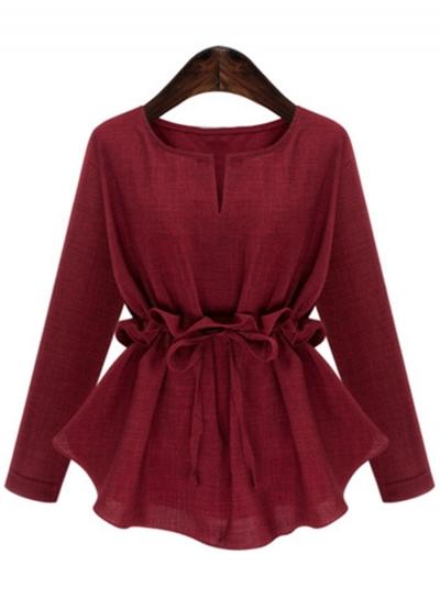 Oasap Round Neck Long Sleeve Solid Color Tee Shirt