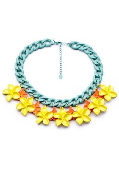 Oasap Light Blue Chain Floral Necklace