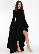 Oasap Solid Color Long Sleeve Mock Neck High Low Maxi Dress
