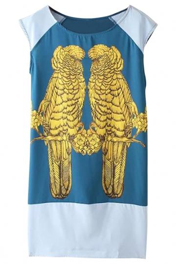 Oasap Golden Owls Print Sleeveless Mini Dress