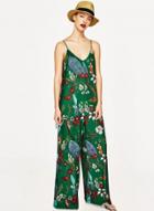 Oasap Spaghetti Strap Sleeveless Floral Printed Wide Jumpsuit
