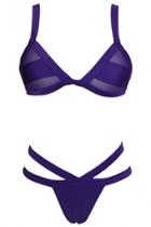 Oasap Pool Party Fishnet Accent Triangle Purple Bikini