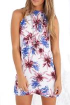 Oasap Two-tone Floral Print Halter Neck Dress