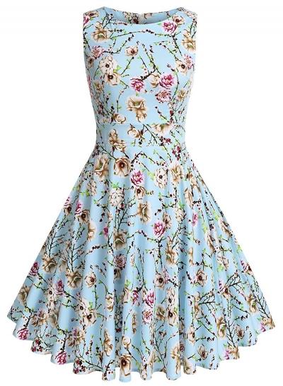 Oasap Sleeveless A-line Floral Print Pleated Dress