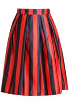 Oasap Color Striped Pleated Midi Swing Skirt