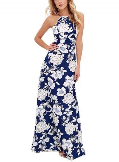 Oasap Halter Sleeveless Floral Print Maxi Dress