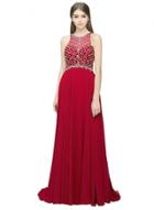 Oasap Sleeveless Rhinestone Bridesmaid Chiffon Prom Dress