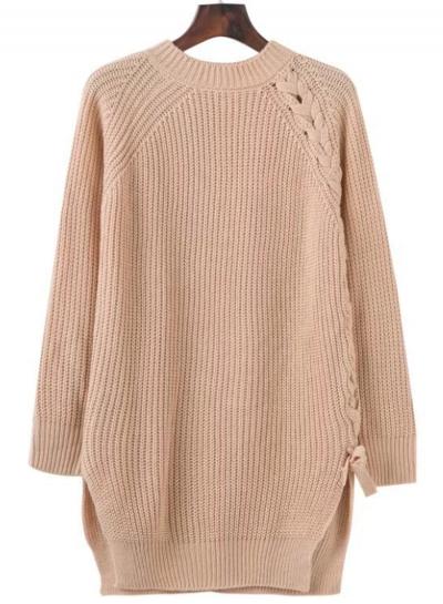 Oasap Side Lace-up Slit Knit Pullover Sweater