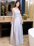 Oasap Elegant Solid Strapless Maxi Bridesmaid Dress