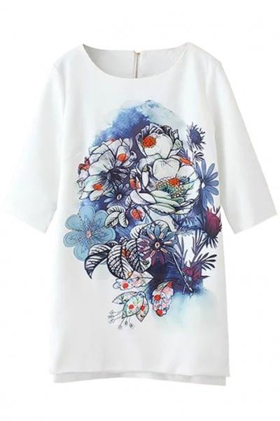 Oasap Beauteous Floral High-low Shift Dress