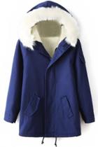 Oasap Sweet Royal Blue Lace-up Hem Hooded Coat