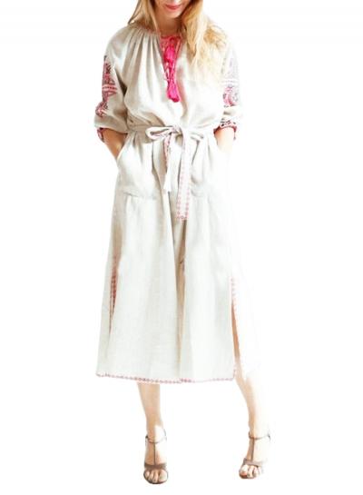 Oasap Women's Floral Embroidery Graphic Slit Belted Maxi Dress