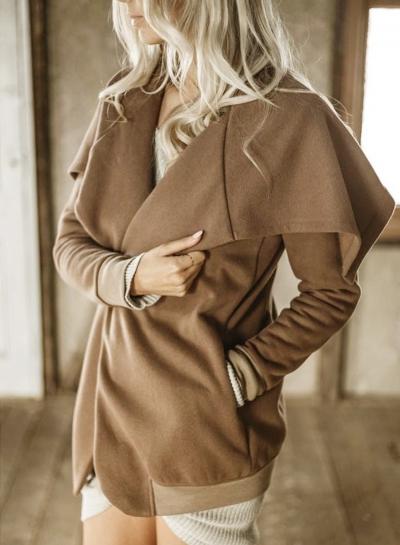 Oasap Solid Color Wide Lapel Open Front Long Sleeve Coat