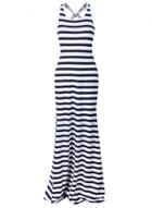 Oasap Fashion Sleeveless Back Cross Striped Maxi Dress