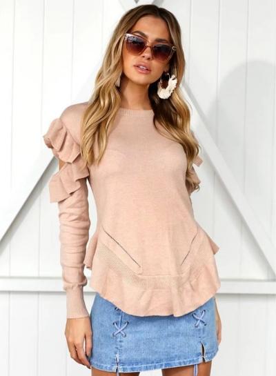 Oasap Fashion Cutout Sleeve Ruffle Solid Sweater