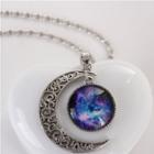 Oasap Vintage Galaxy Artificial Gemstone Moon Shape Pendant Necklace