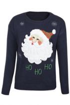 Oasap Christmas Santa Claus Pattern Embroidery Round Neck Sweater