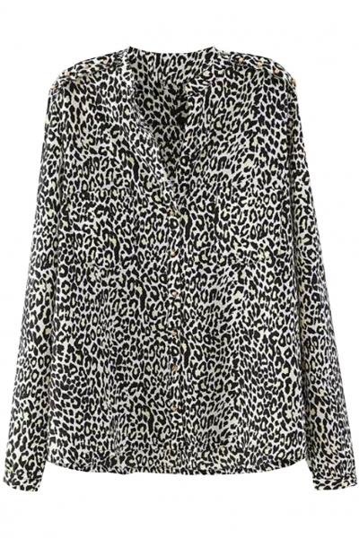 Oasap Leopard Pattern Spiked Button Down Shirt