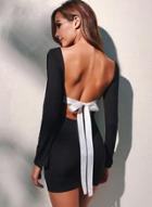 Oasap Fashion Long Sleeve Backless Bow Front Dress