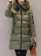 Oasap Fashion Full Zip Down Coat With Faxu Fur Trim Hood