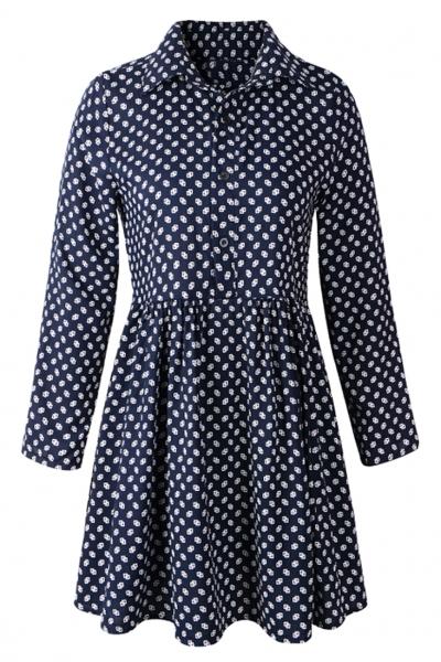 Oasap Adorable Patterned Pleated Shirt Dress
