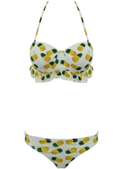 Oasap Women's Pineapple Graphic Flounce Trim Two Piece Bikini
