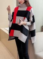 Oasap High Neck Color Splicing Cloak Design Sweater