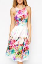 Oasap Colorful Cutout Floral Swing Dress