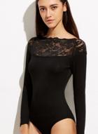 Oasap Round Neck Long Sleeve Lace Splicing Romper