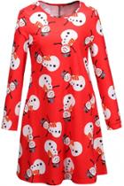 Oasap Modern Round Neck Cartoon Snowmen Pattern Mini Dress