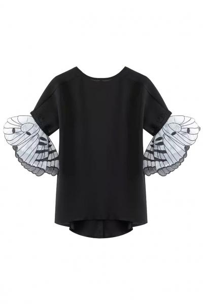 Oasap Bell Sleeves Black Chiffon Blouse