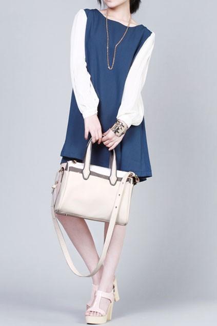 Oasap Bright Contrast Color Zipped Shoulder Bag