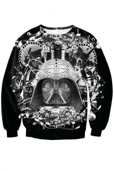 Oasap Stylish Graphic Robot Print Black Sweatshirt