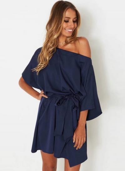Oasap One Shoulder Half Sleeve Irregular Dress With Belt
