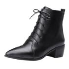 Oasap Pointed Toe Block Heels Lace Up Solid Boots