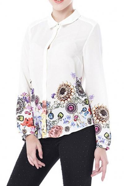 Oasap Artistic Floral Printbutton Down Shirt