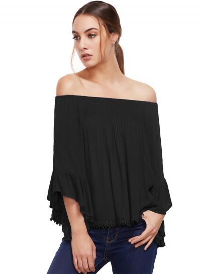 Oasap Fashion Flare Sleeve Off Shoulder Chiffon Blouse