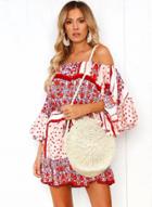 Oasap Boho Floral Flounce Sleeve Off The Shoulder Slash Neck Women Mini Dress