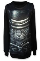 Oasap Wise Cat Print Sweatshirt