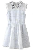 Oasap Gorgeous White Pleated Waist Sleeveless Plaid Skater Dress