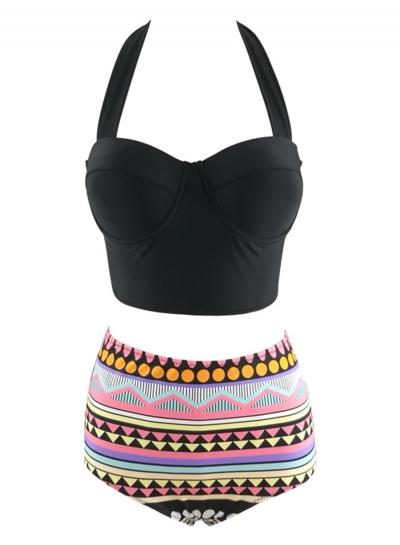 Oasap Fashion Halter Neck High Waist Tankini Swimwear