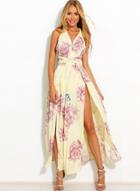 Oasap Deep V Neck Floral Print High Slit Maxi Dress
