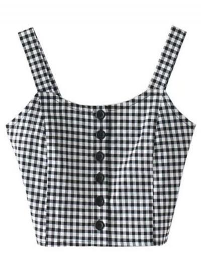Oasap Fashion Sleeveless Plaid Button Front Slim Fit Tank