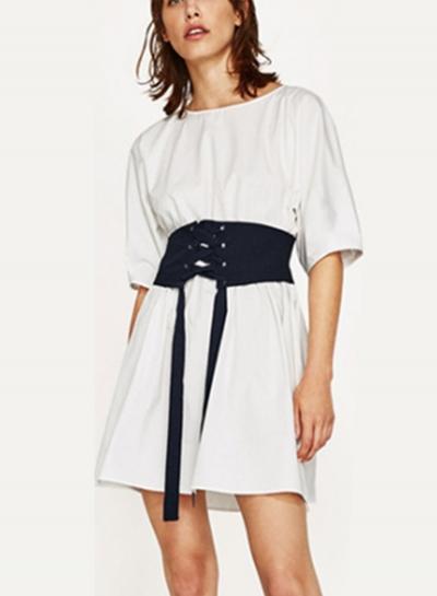 Oasap Fashion Short Sleeve Backless Lace Up Waist Dress