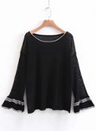 Oasap Round Neck Flare Sleeve Solid Color Pullover Sweater
